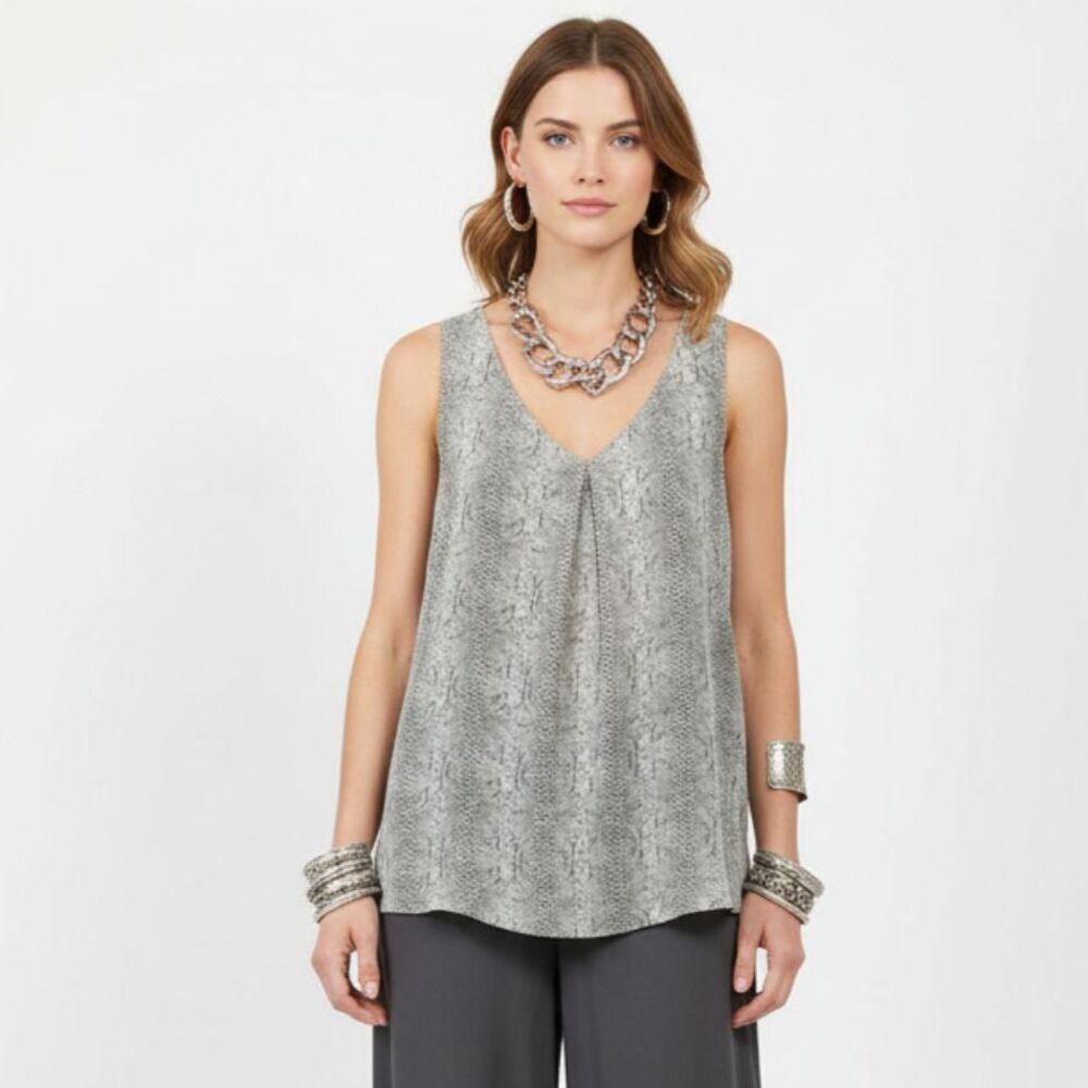 JOIE 100% Silk Gray Snake Python Print Sleeveless Top L
